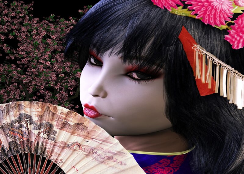Woman with Fan — Black, Dramatic, Spring
