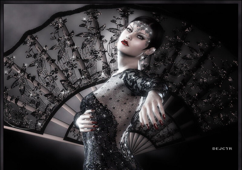 Woman with Fan — Black, Dramatic