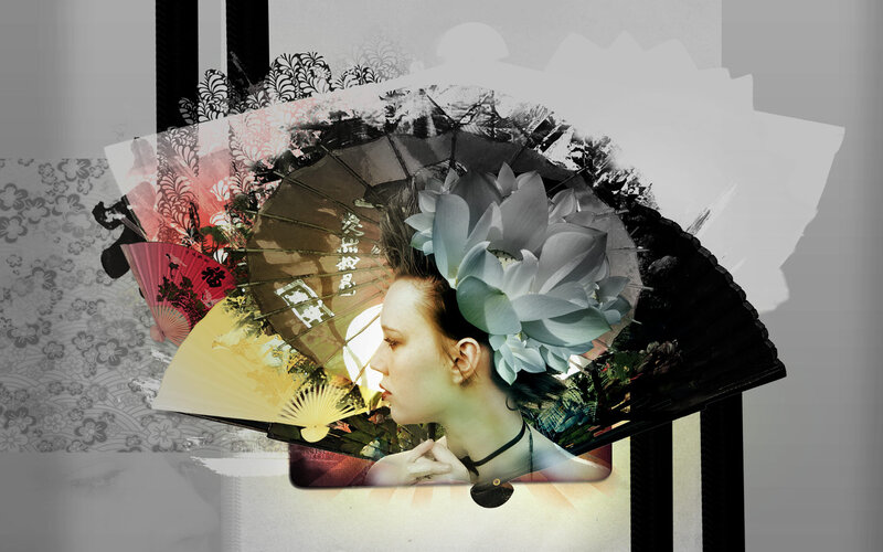 woman with fan collage