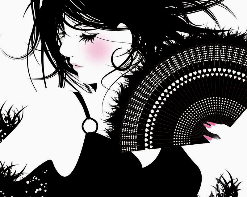 woman with fan illustration