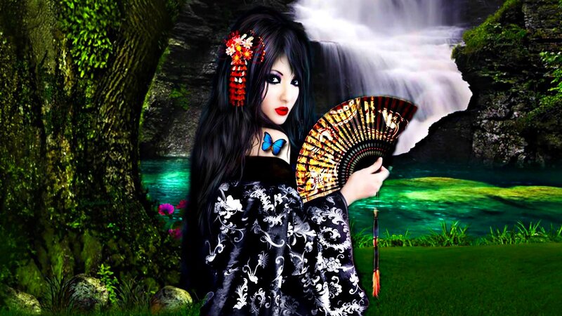 Woman with Fan in Forest
