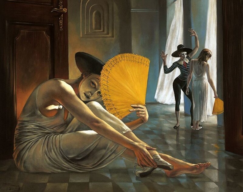Woman with fan in room