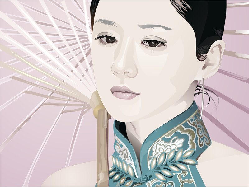 Woman with Fan — Pink, Melancholic