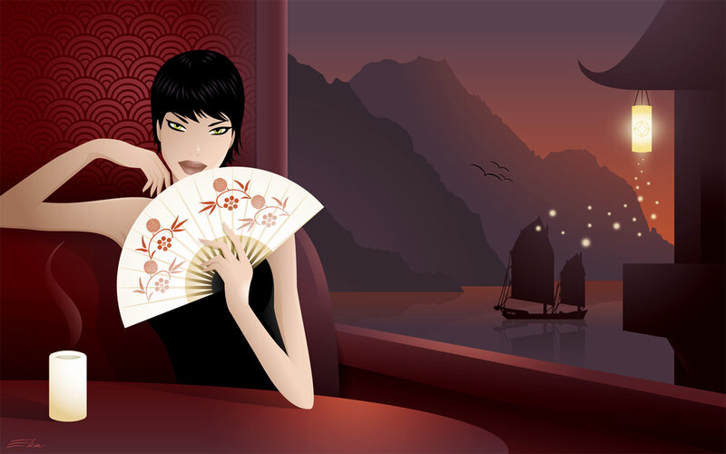Woman with Fan — Red