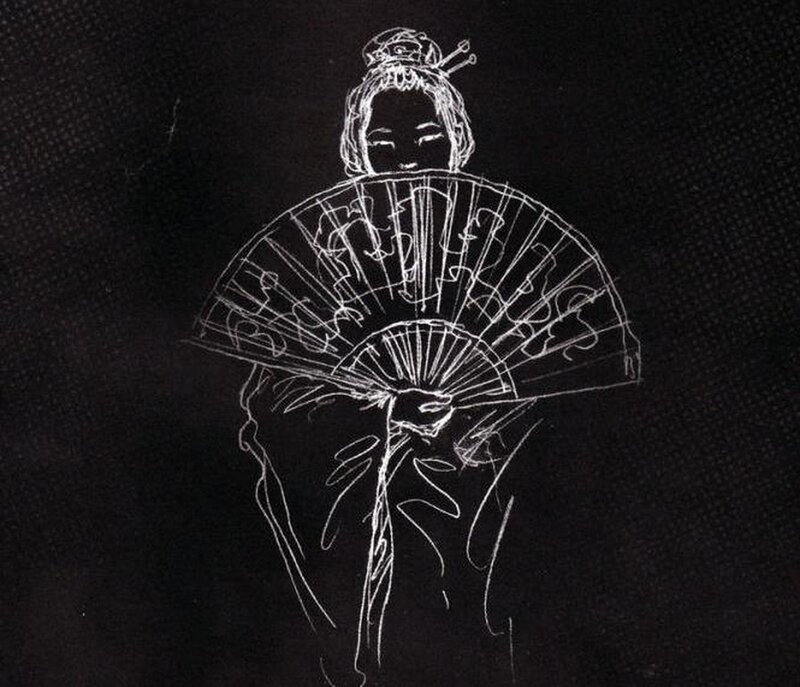 woman with fan sketch