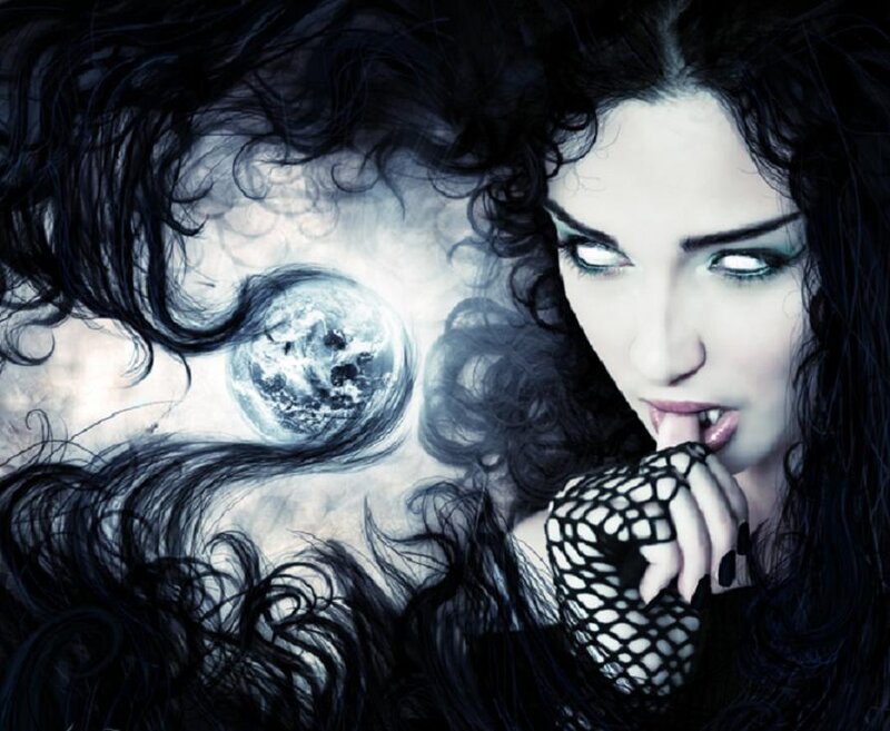 Woman with Fangs and Moon
