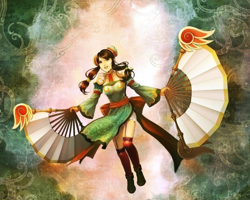 Woman with Fans — Green