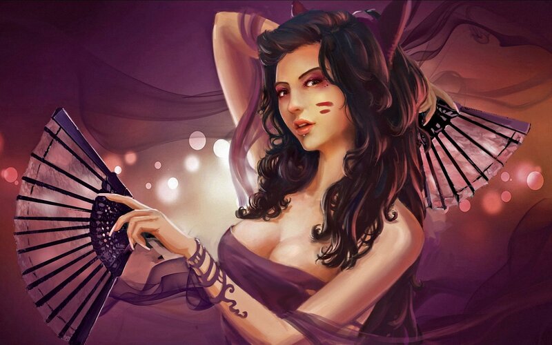 Woman with Fans — Purple, Dramatic