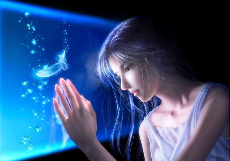 Woman with Feather — Blue