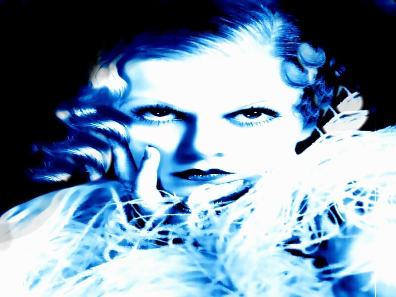 Woman with Feather Boa — Blue, Dramatic