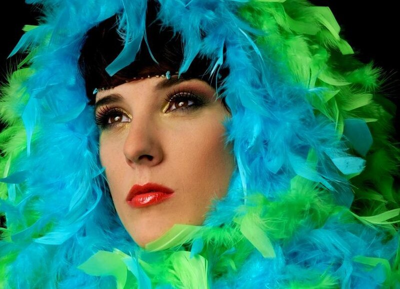 Woman with Feather Boa — Blue