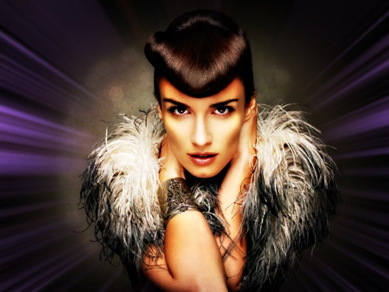 Woman with Feather Boa — Purple