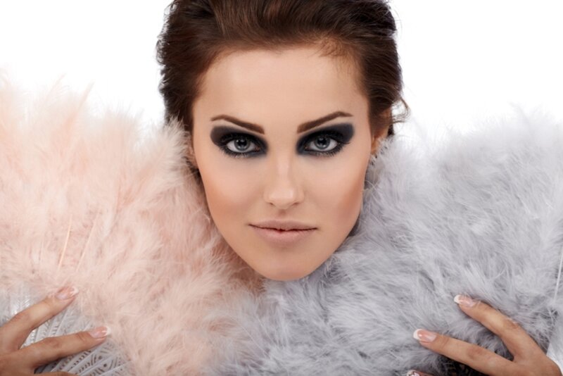 Woman with Feather Boa — White, Dramatic, Photograph
