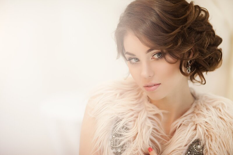 Woman with Feather Boa — White, Serene