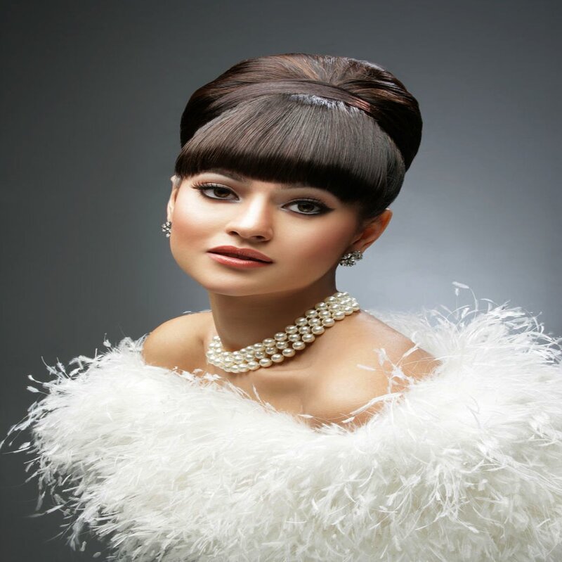 Woman with Feather Boa — White