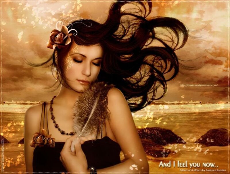 Woman with Feather — Brown, Serene