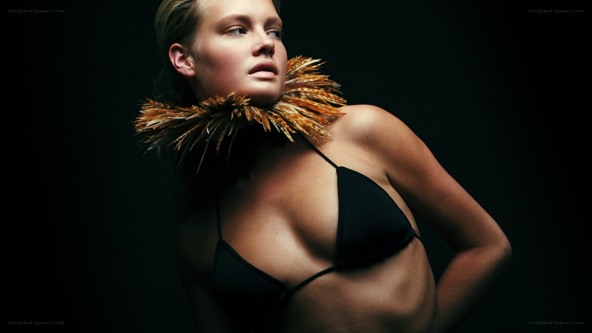 woman with feather collar