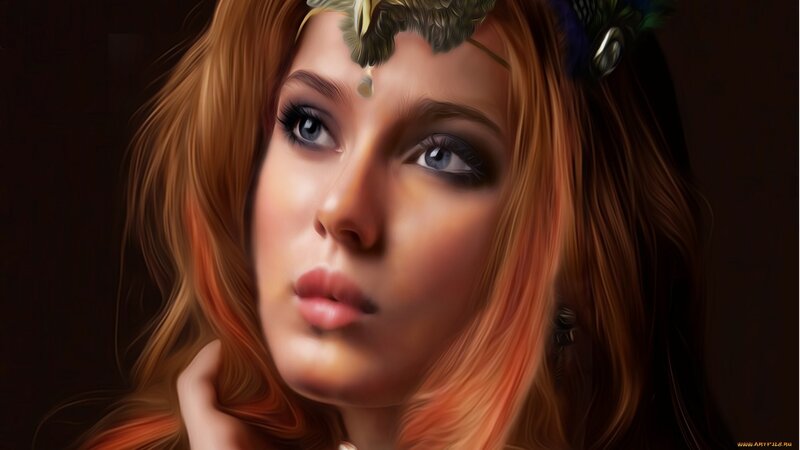 woman with feather crown