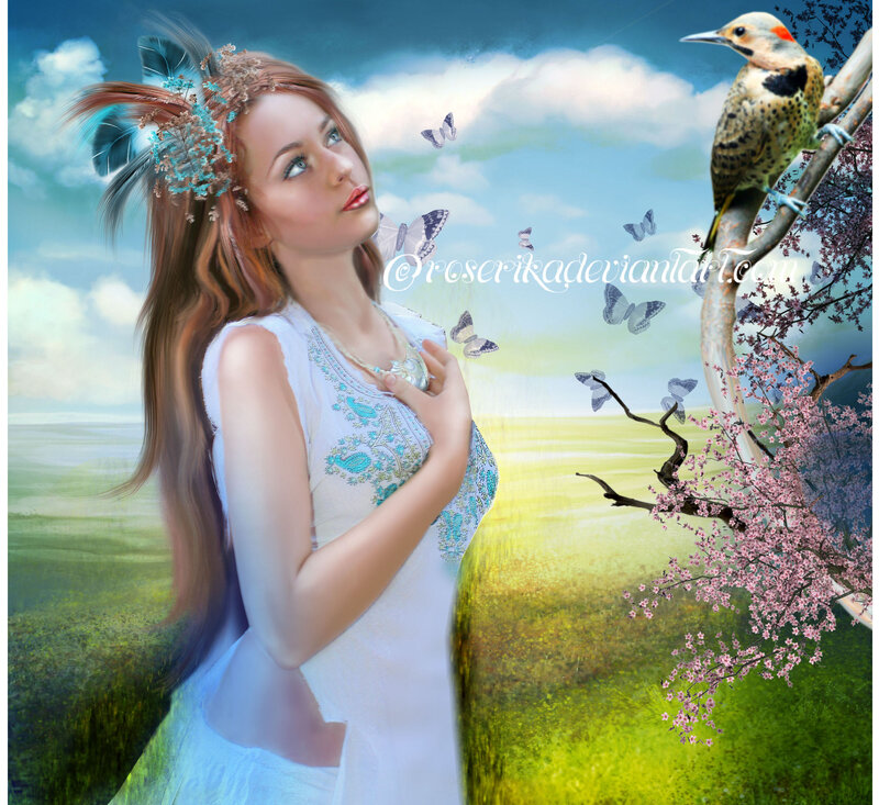 Woman with Feather Crown — Blue, Serene