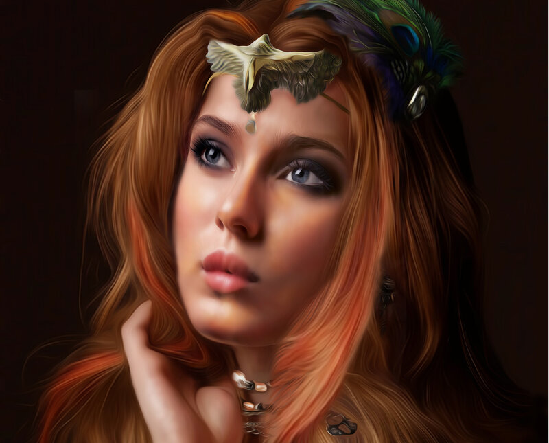 Woman with Feather Crown — Brown