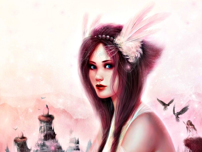 Woman with Feather Crown — Pink