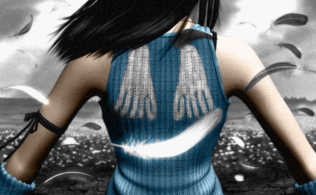 woman with feather design