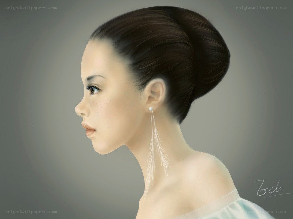 woman with feather earring