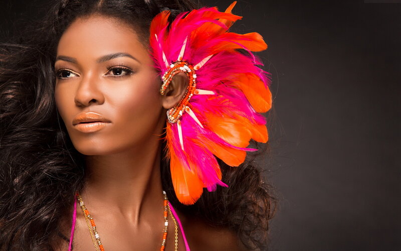 Woman with Feather Earring — Pink