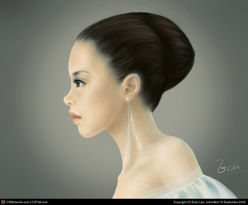 Woman with Feather Earring — White