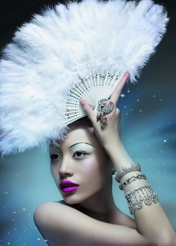 woman with feather fan