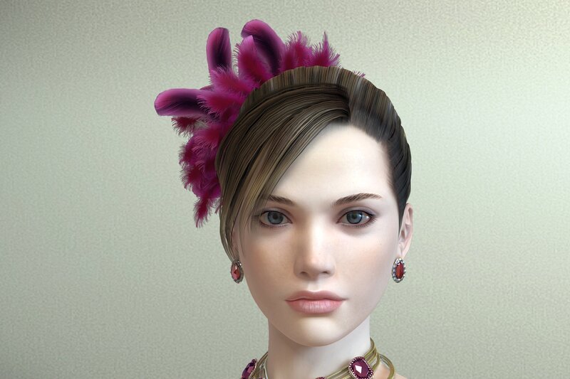 woman with feather hair accessory