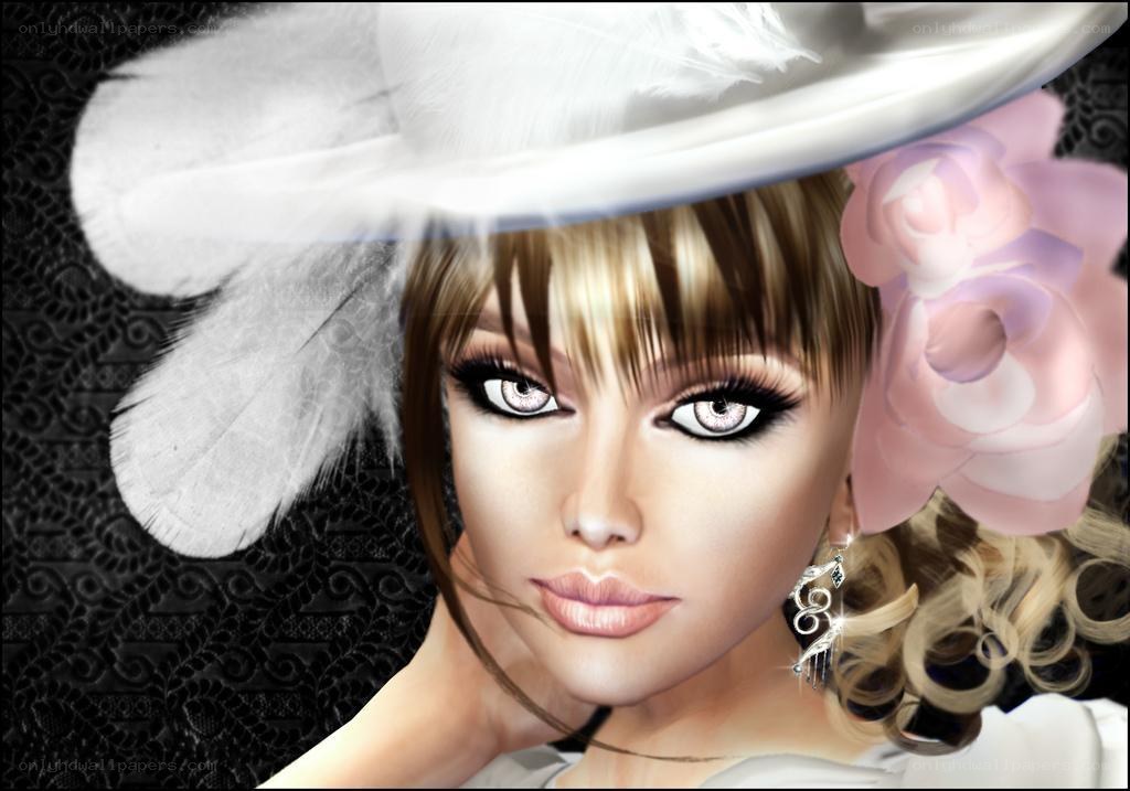 woman with feather hat