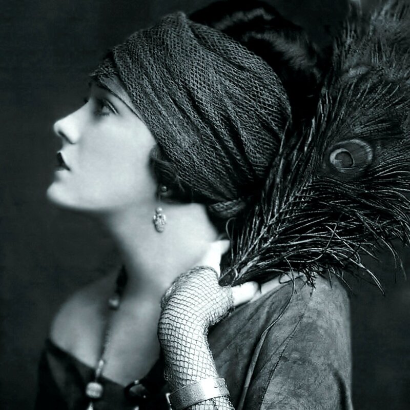 Woman with Feather Hat — Black, Dramatic