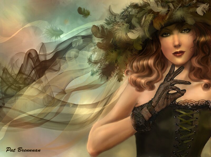 Woman with Feather Hat — Brown