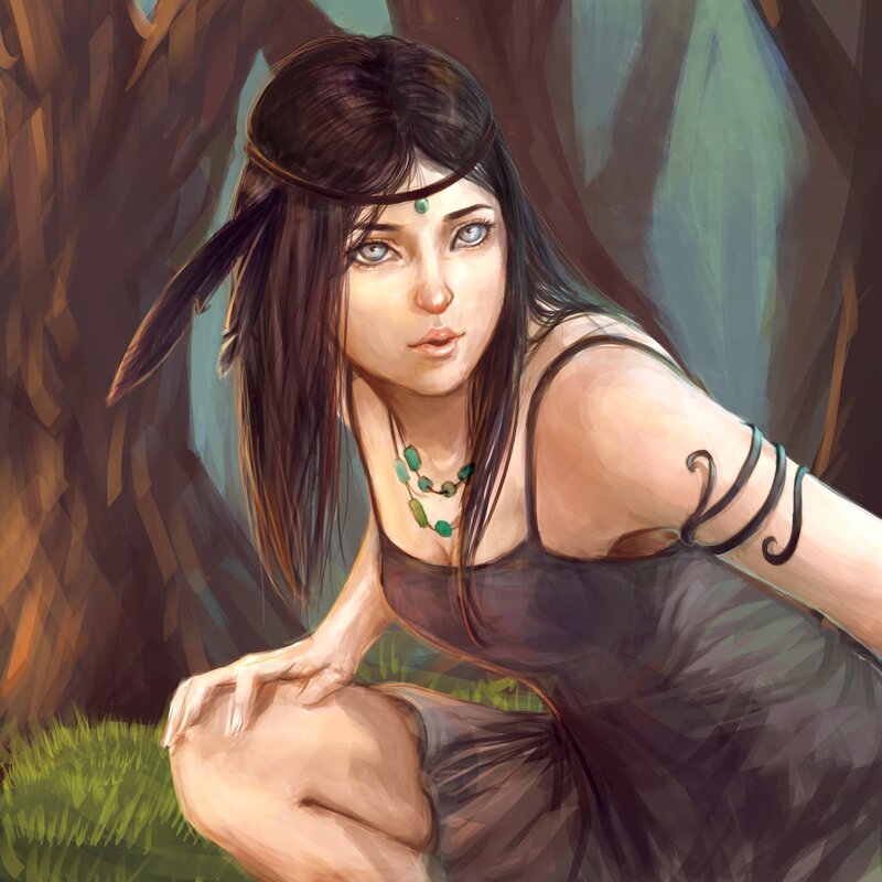 Woman with Feather Headband — Brown, Calm