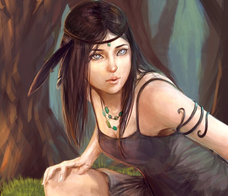 Woman with Feather Headband — Brown
