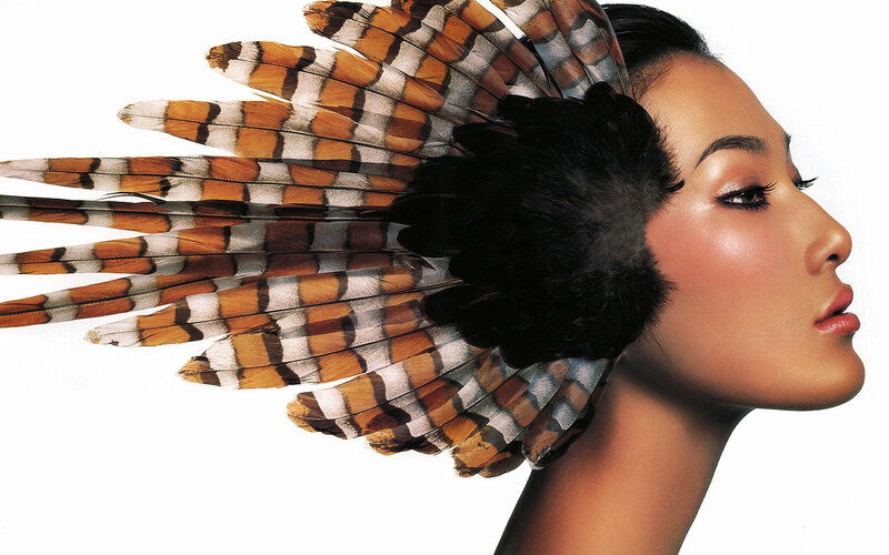 woman with feather headdress