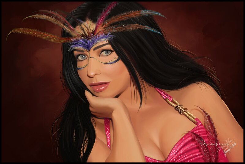 woman with feather headdress