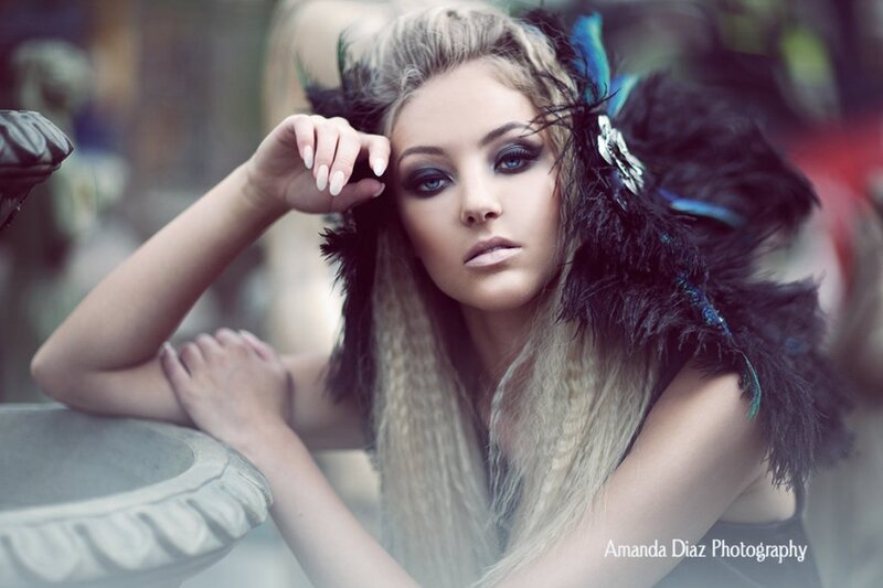 Woman with Feather Headdress — Black, Dramatic, Photograph, Feather Headdress