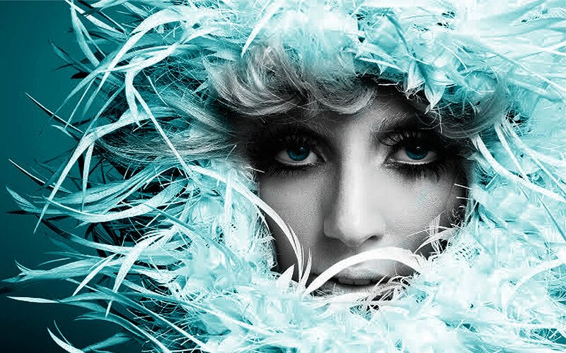 Woman with Feather Headdress — Blue, Dramatic