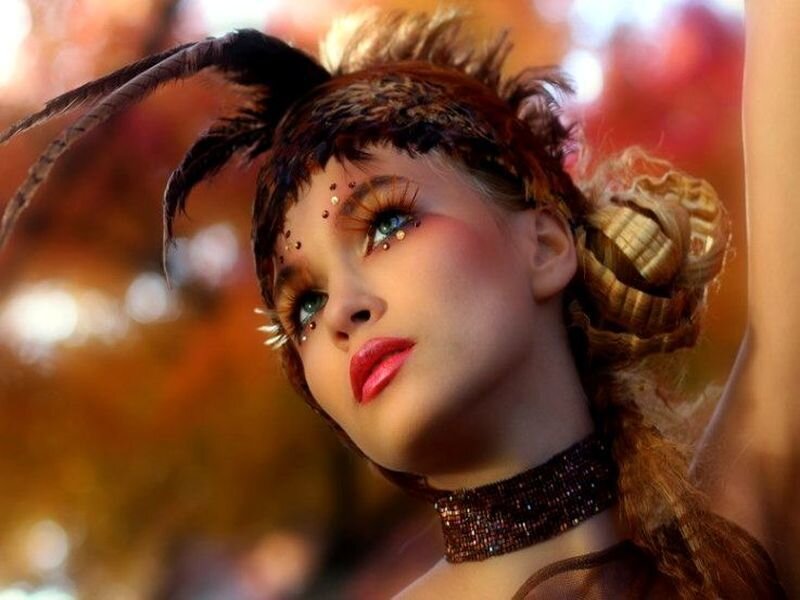Woman with Feather Headdress — Brown