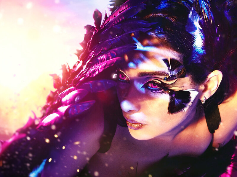 Woman with Feather Headdress — Purple, Dramatic