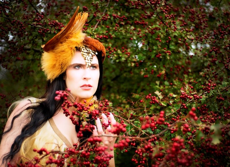 Woman with Feather Headdress — Red, Dramatic, Autumn