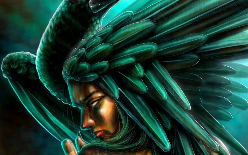 Woman with Feather Headdress — Teal