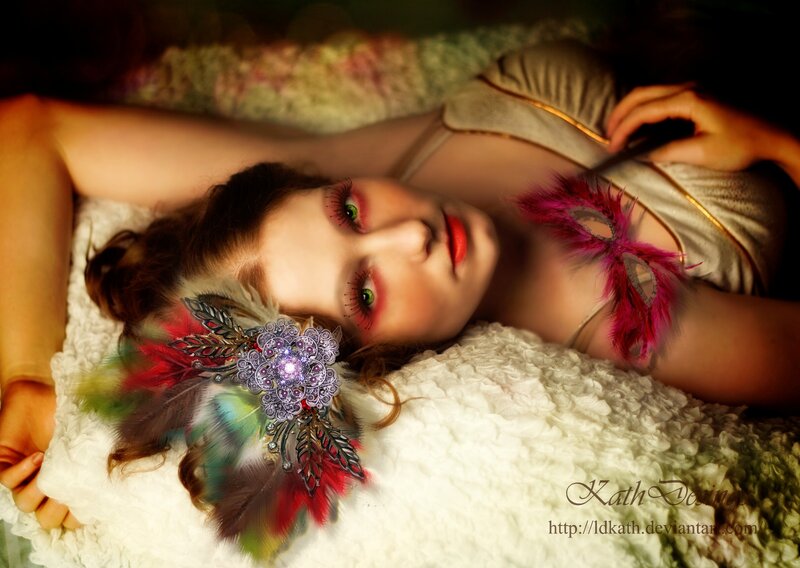 Woman with Feather Headpiece — White