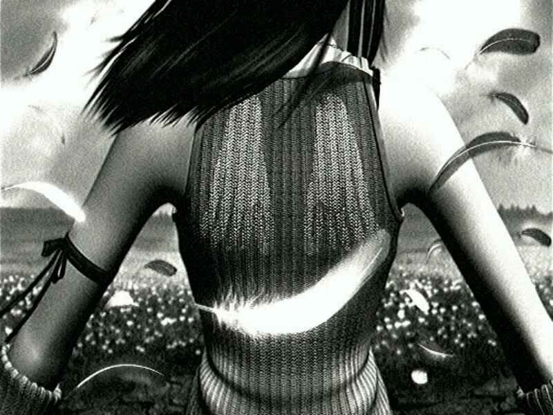 woman with feather in back
