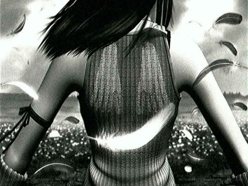woman with feather in back