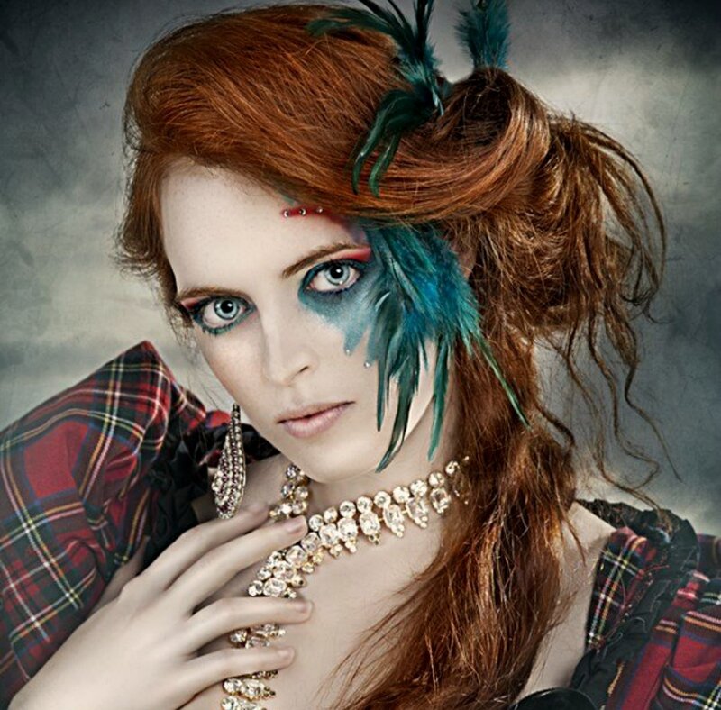 Woman with Feather Makeup — Red, Dramatic