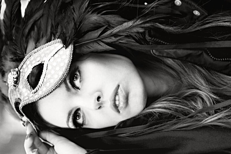 Woman with Feather Mask — Black