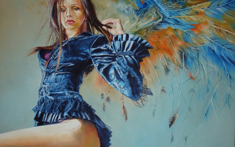Woman with Feather Wings — Blue, Dramatic